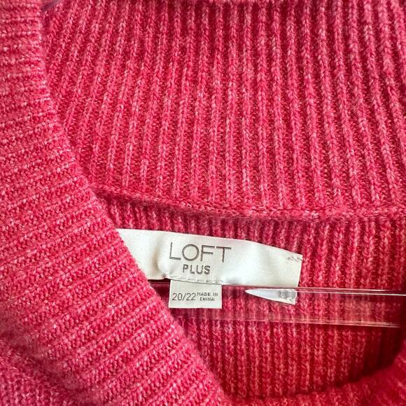LOFT Plus Pink Ribbed Cotton Blend Sweater Dress Mock Neck Buttons Size 20/22 - Picture 5 of 10